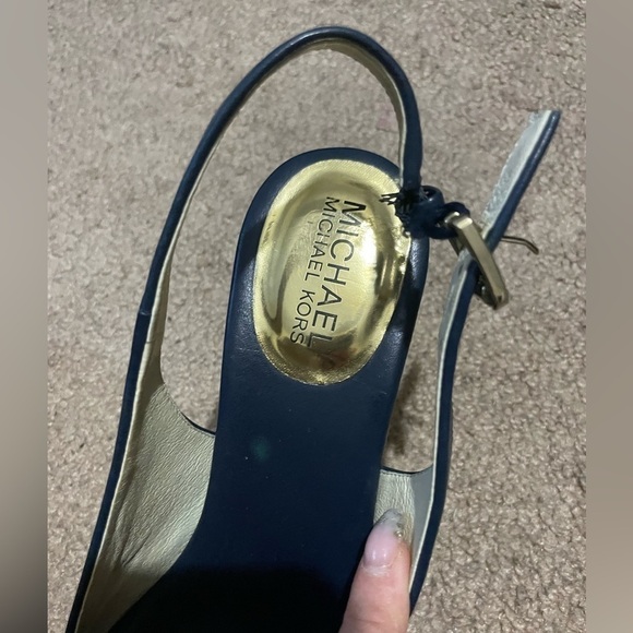 Michael by Michael Kors Navy Blue peep toe sling back wedges size 8M - Picture 5 of 9